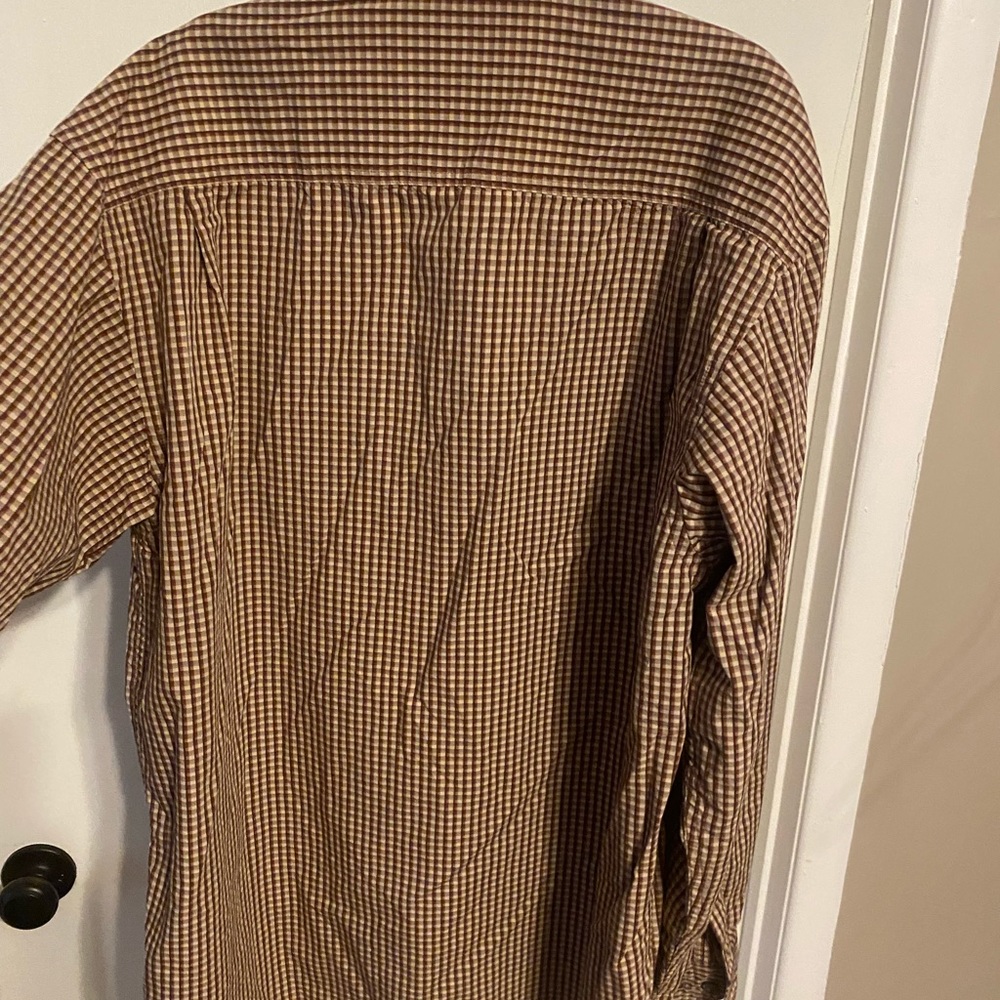 Columbia- medium button up. Great fall short. Brown, with a little red strip